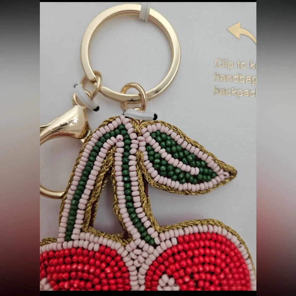 HAUTE HIPPIE STYLE Hand-Beaded Crafted Cherry Keychain Bag Purse Charm NEW NWT